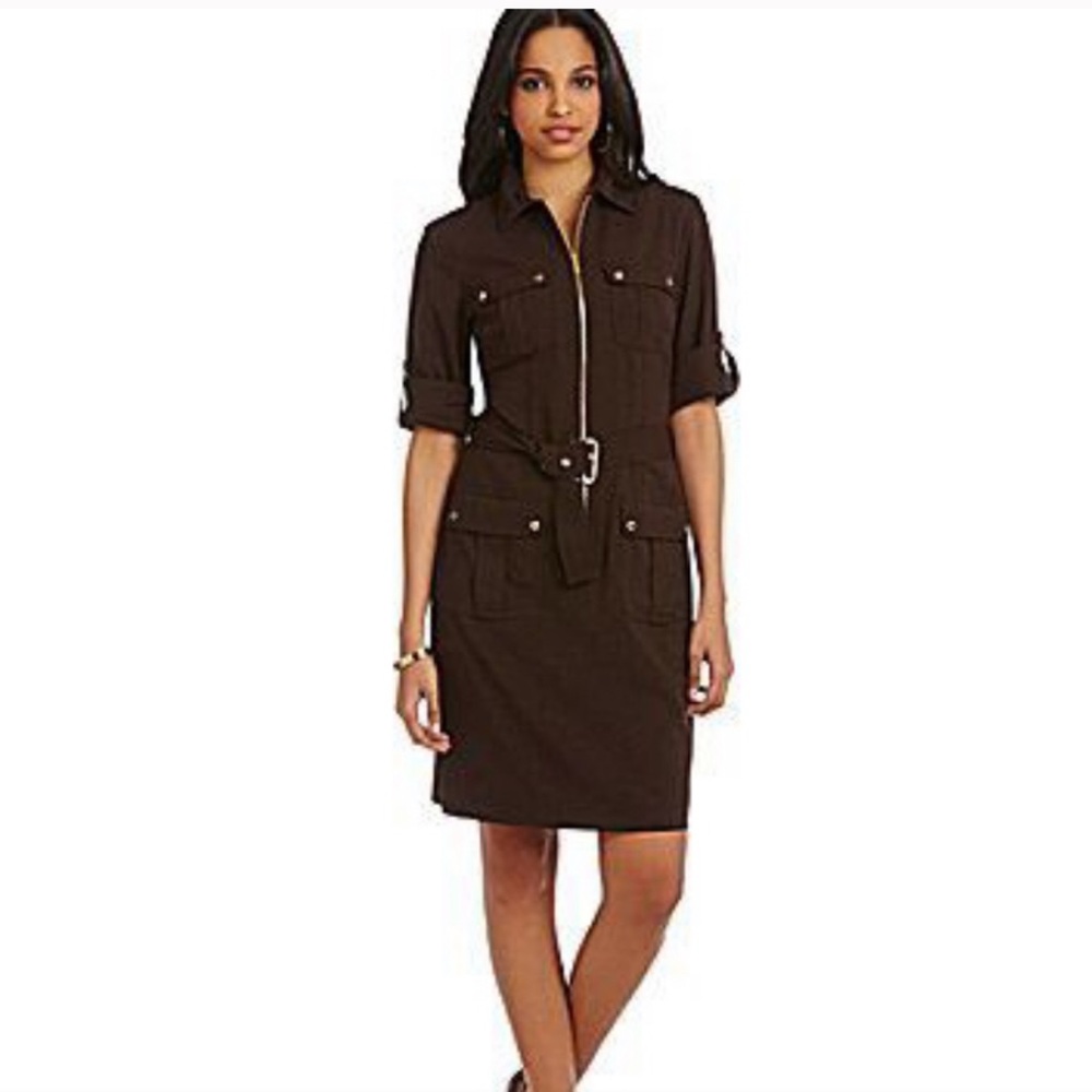 MICHAEL KORS Brown Belted Utility Shirt Dress XS